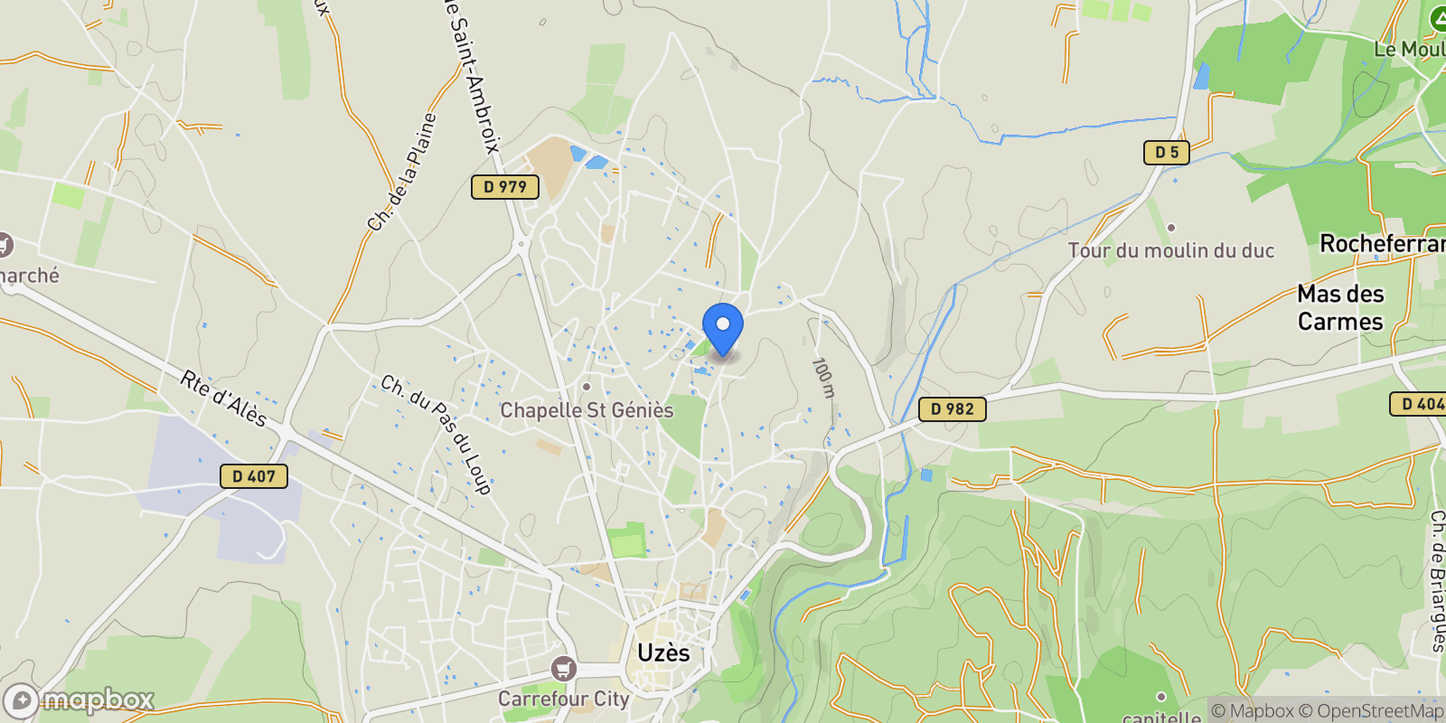 Map showing Uzès, Occitanie, France.
