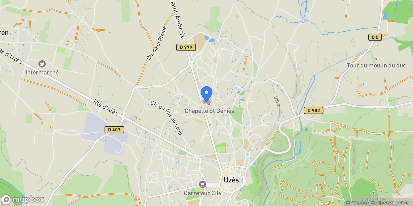 Map showing Uzès, Occitanie, France.