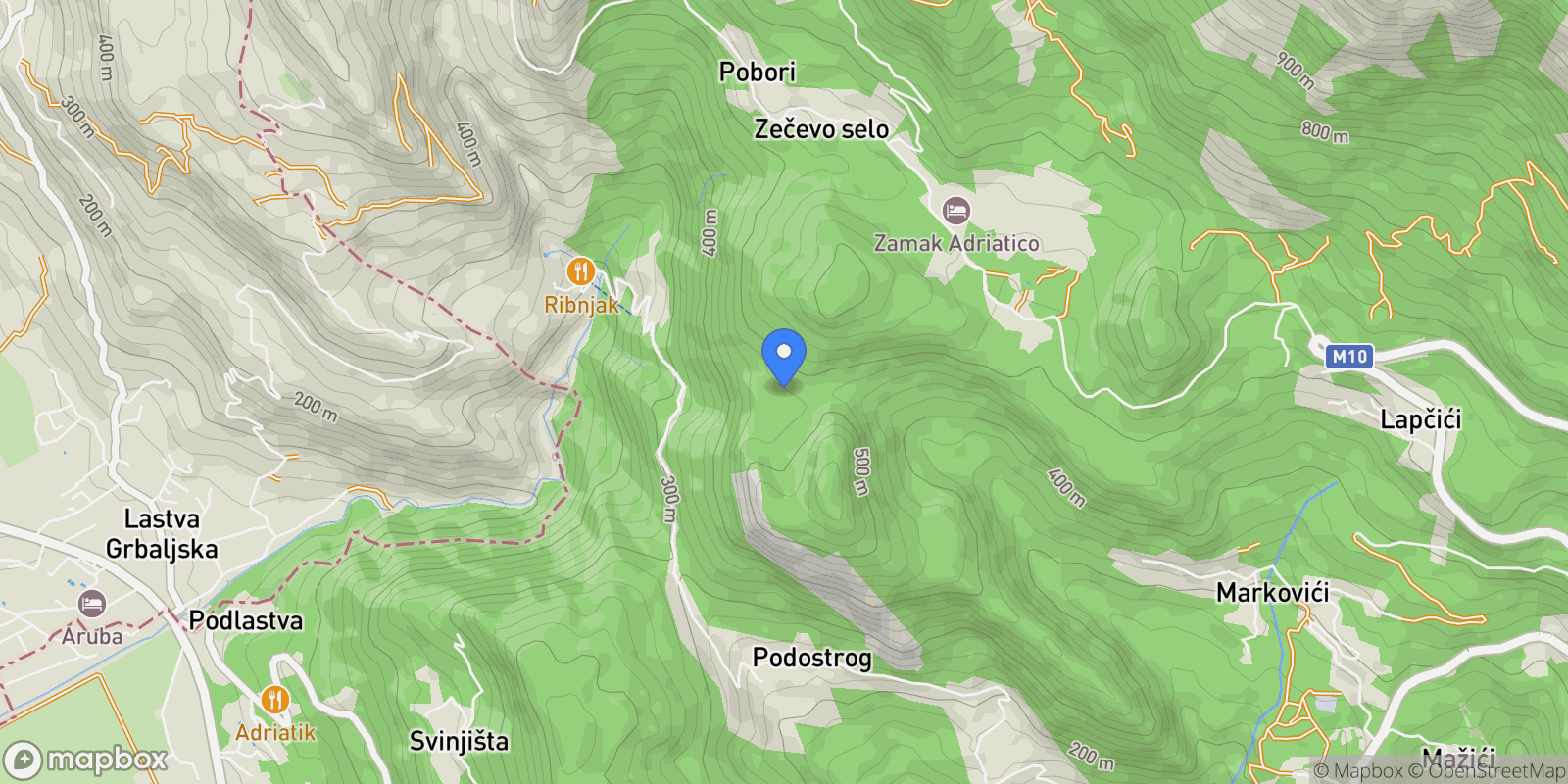 Map showing Podostrog, Budva Municipality, Montenegro.