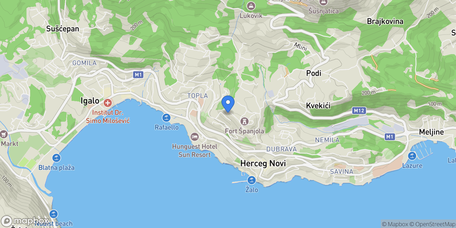 Map showing Herceg Novi, Herceg Novi Municipality, Montenegro.