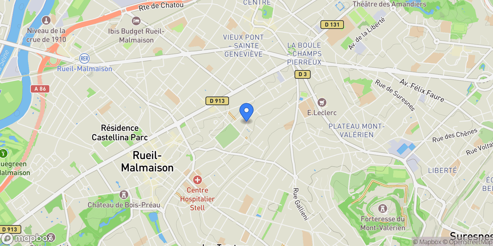 Map showing 19 Rue du Lt Hippolyte Bisson, Rueil-Malmaison, Île-de-France, France.