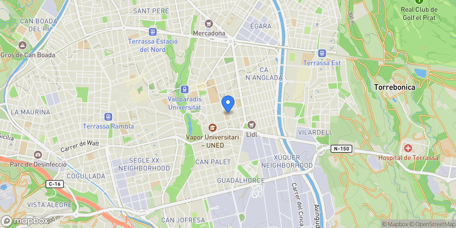 Map showing Ca N'Anglada, Terrassa, BARCELONA, Terrassa, Terrassa, Catalonia, Spain.