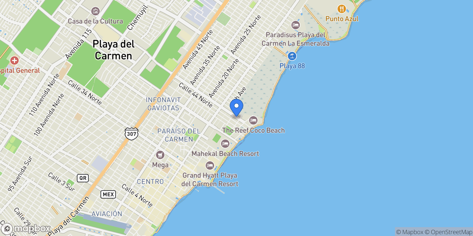 Map showing CTM 201, Playa del Carmen, Quintana Roo, Mexico.