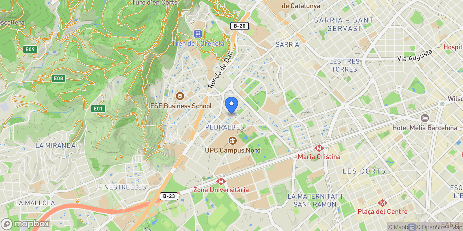 Map showing Pedralbes, Barcelona, BARCELONA, Barcelona, les Corts, Barcelona, Spain.