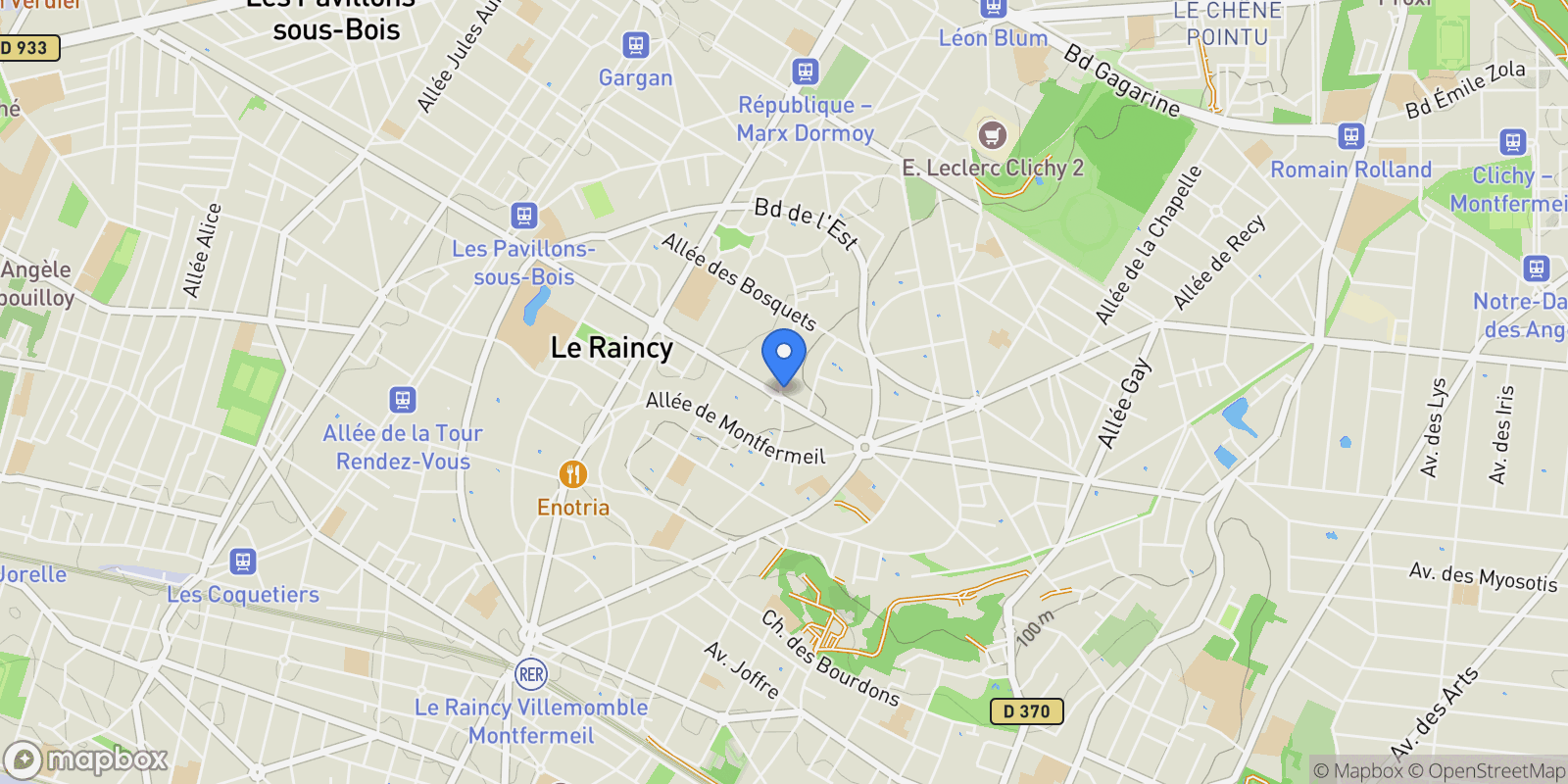 Map showing Le Raincy, Île-de-France, France.