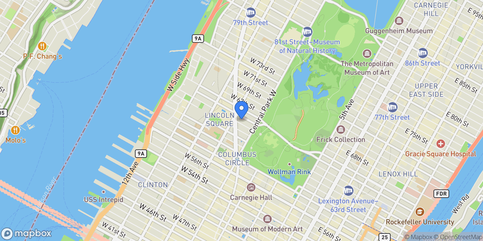 Map showing 43 West 64th Street 4B, New York, NY 10023, New York, New York, United States.