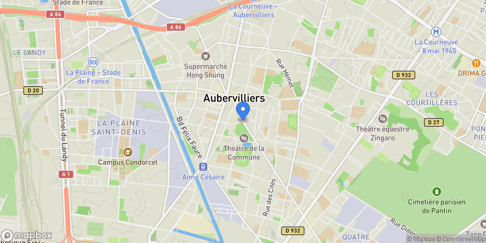 Map showing Aubervilliers, Île-de-France, France.