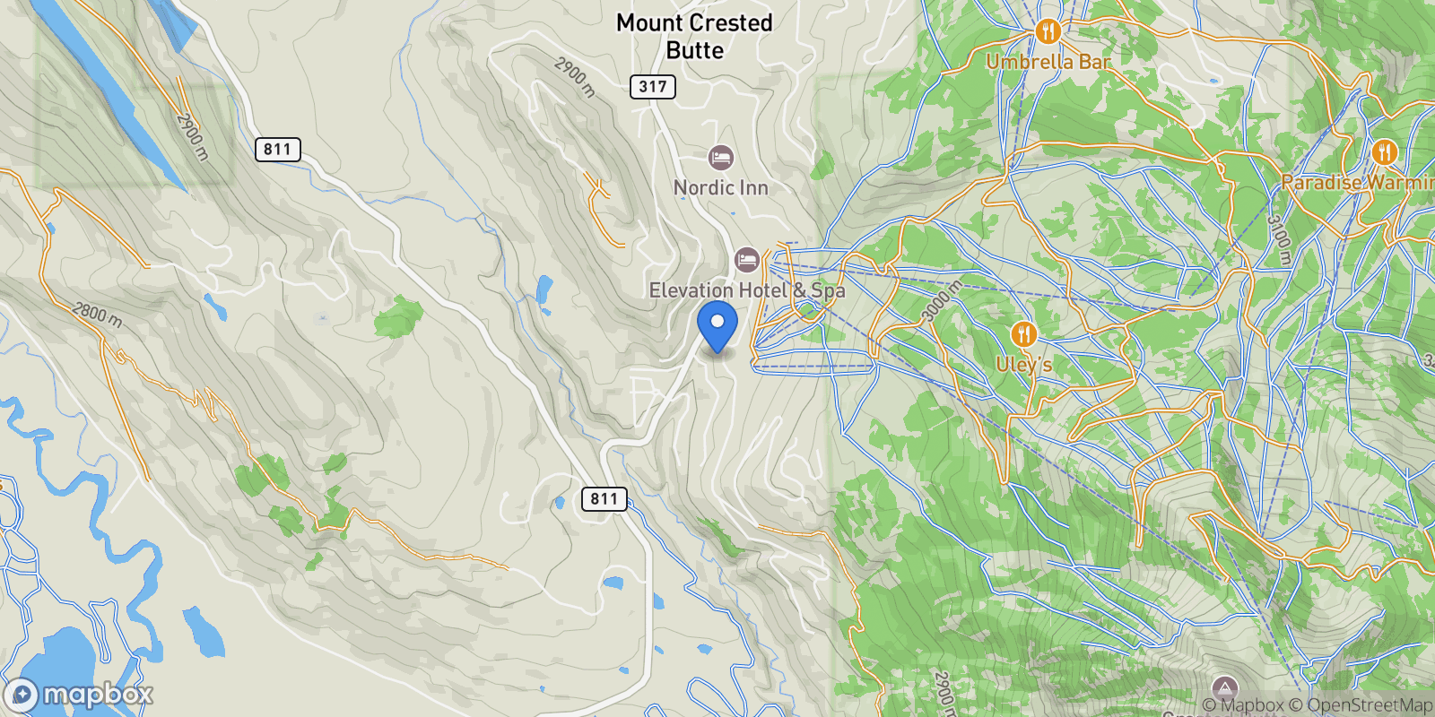 Map showing 9 Hunter Hill Road Unit 208, Mt. Crested Butte, CO 81225, Crested Butte, Colorado, United States.