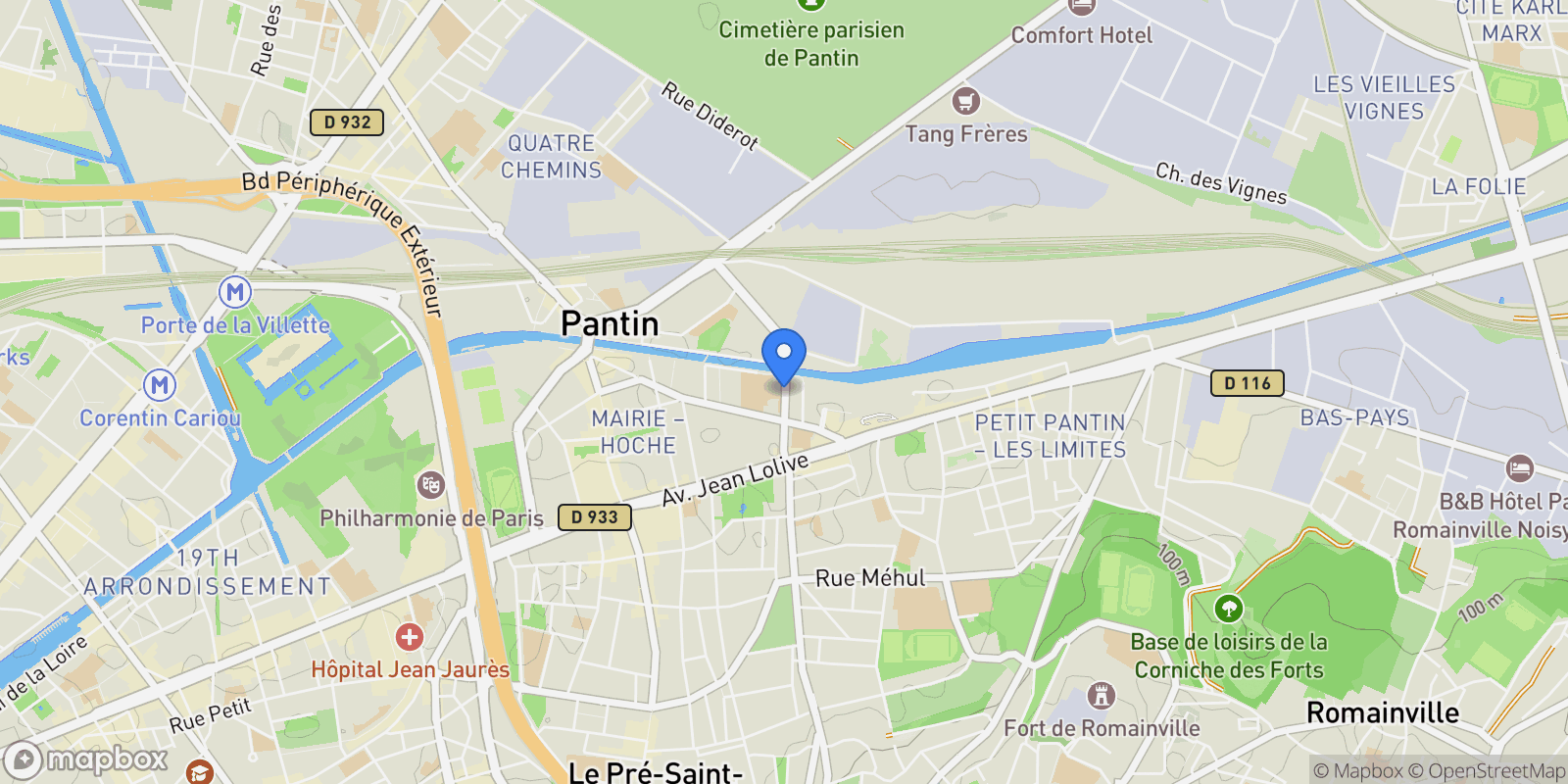 Map showing Pantin, Île-de-France, France.
