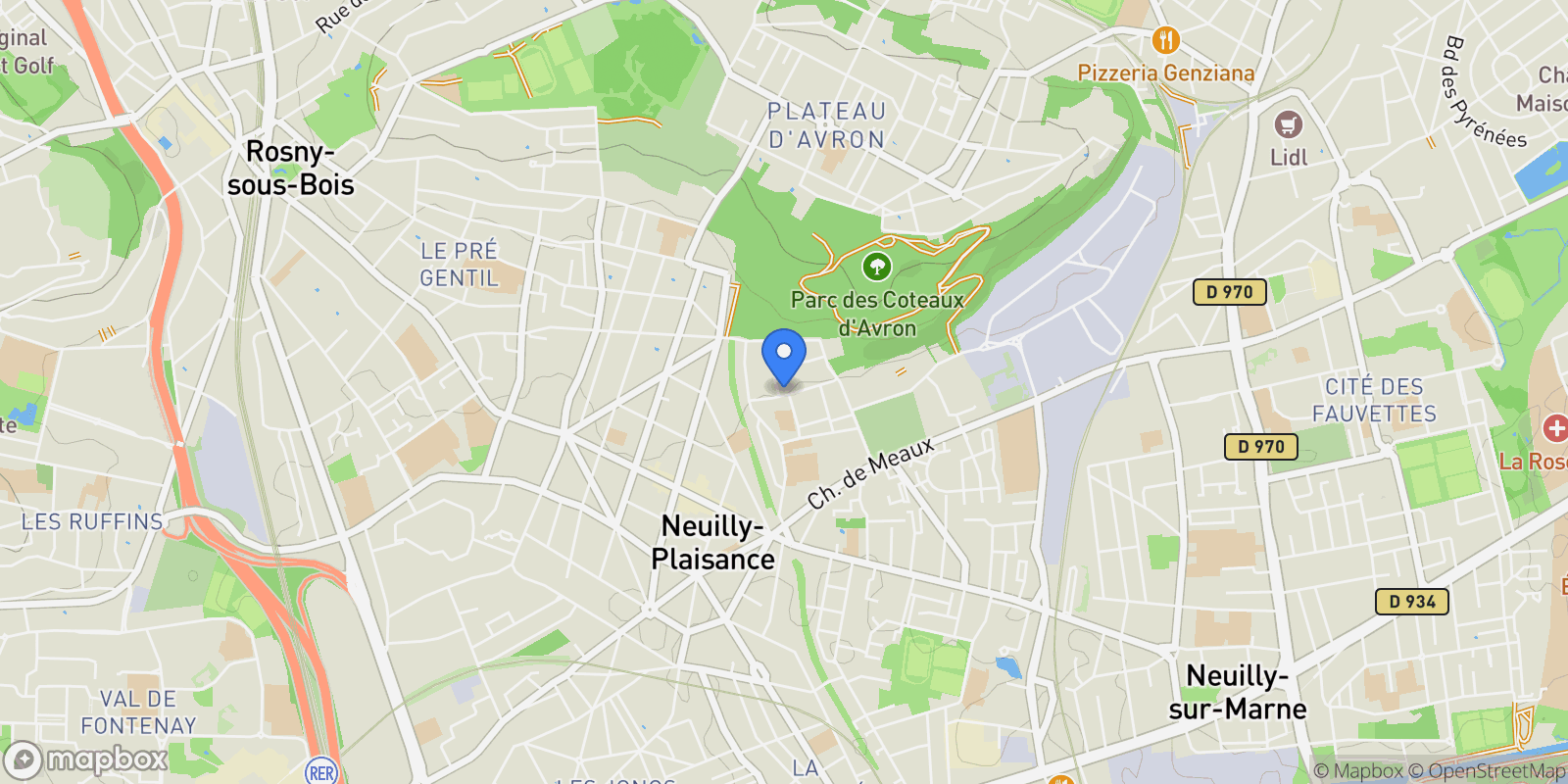 Map showing Neuilly-Plaisance, Île-de-France, France.