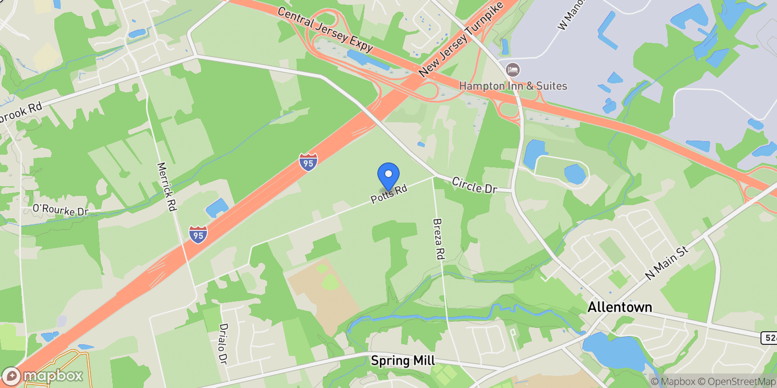 Map showing 81 Potts Road, Robbinsville Township, New Jersey, United States.