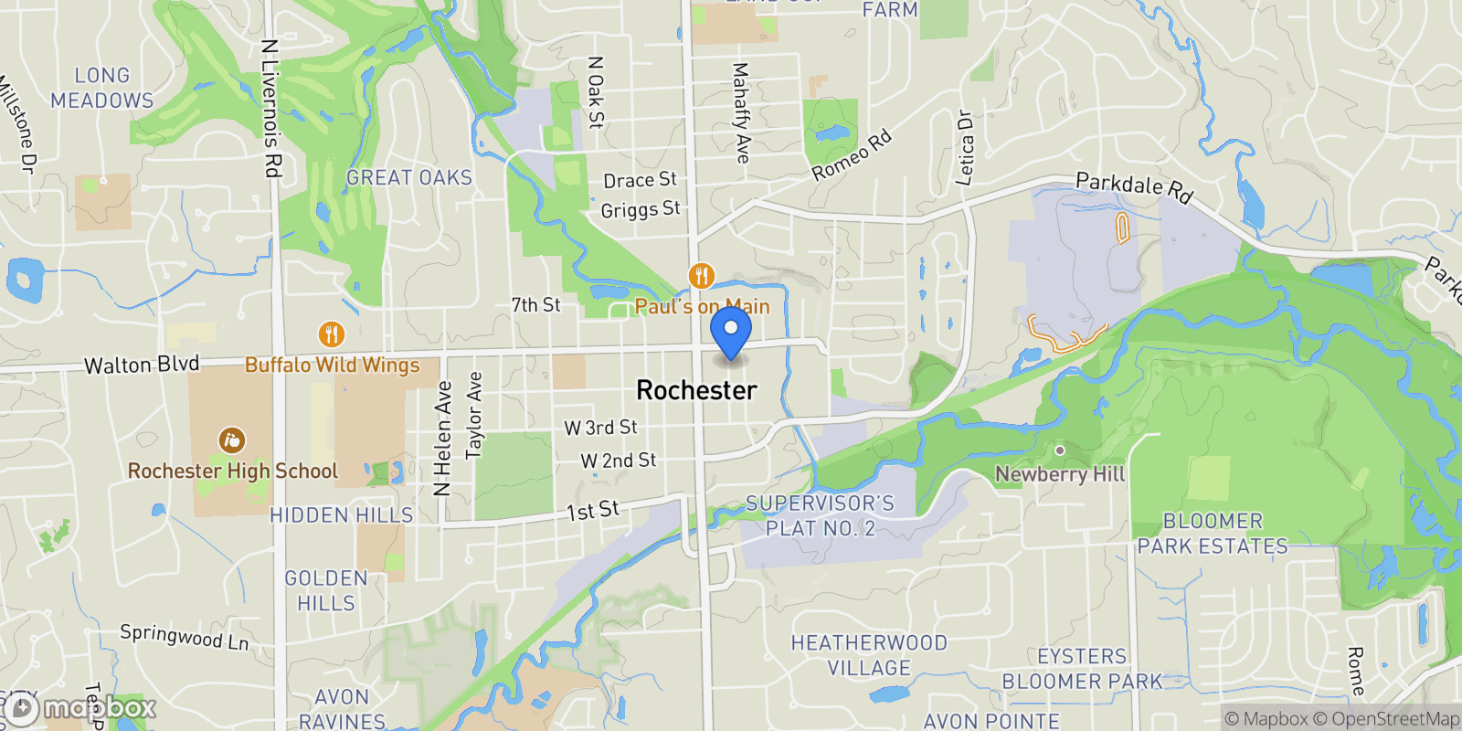 Map showing 428 East Street, Rochester, MI 48307, Rochester, Michigan, United States.