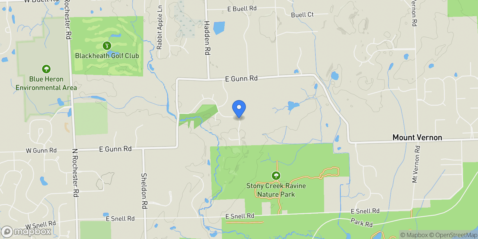 Map showing 1180 Knob Creek Drive, Rochester, MI 48306, Rochester, Michigan, United States.