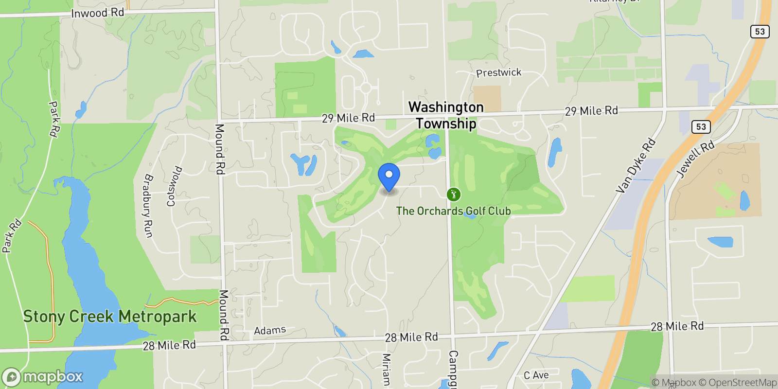 Map showing 7550 SAWGRASS DR, Washington, MI 48094, Washington, Michigan, United States.