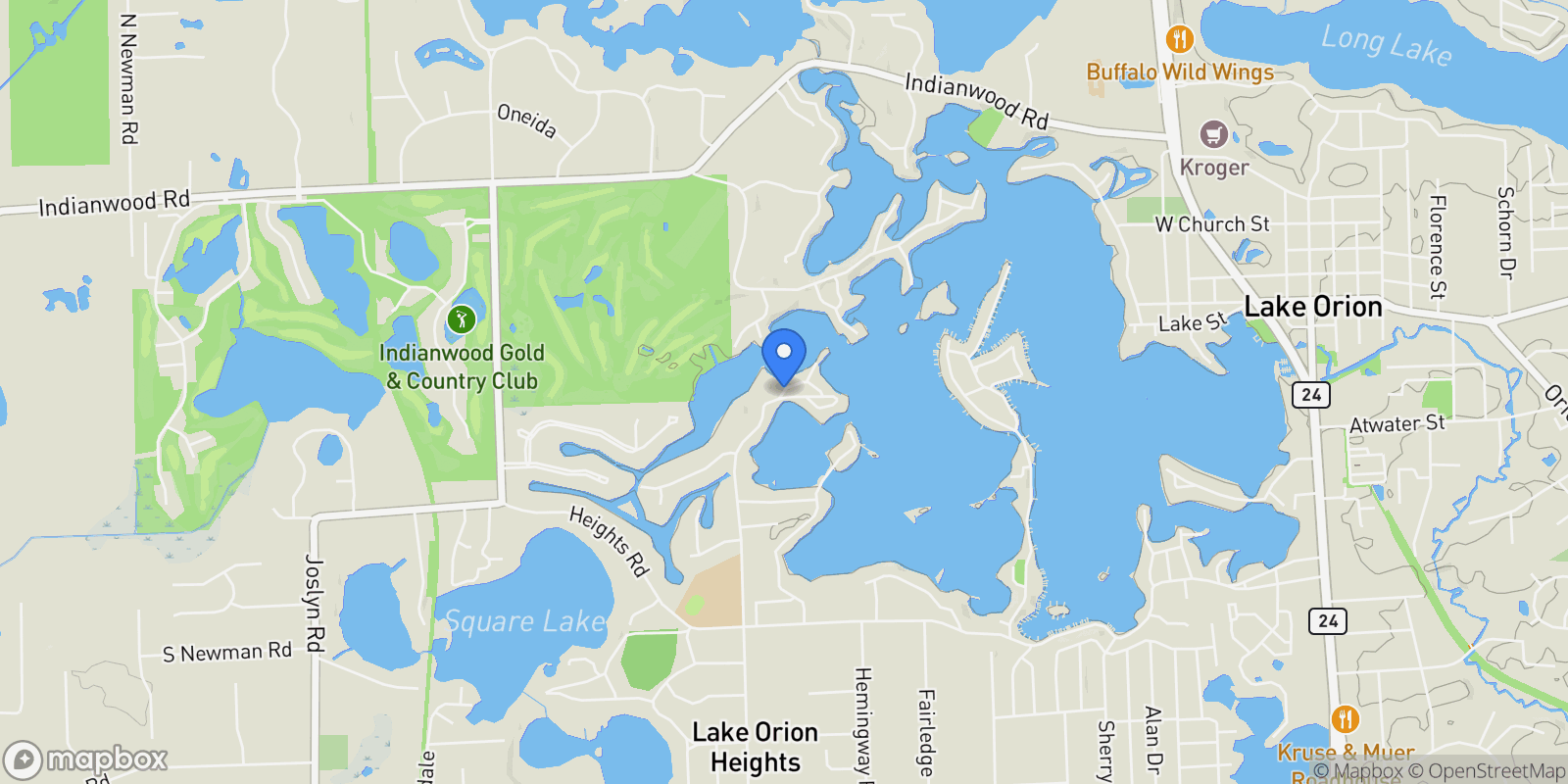 Map showing 910 W Pine Tree Road W, LakeOrion, MI 48362, Orion charter Township, Michigan, United States.