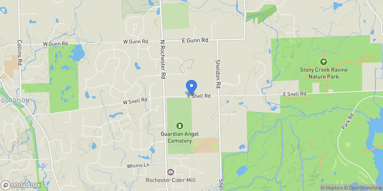 Map showing 303 E Snell Road, Rochester, MI 48306, Rochester, Michigan, United States.