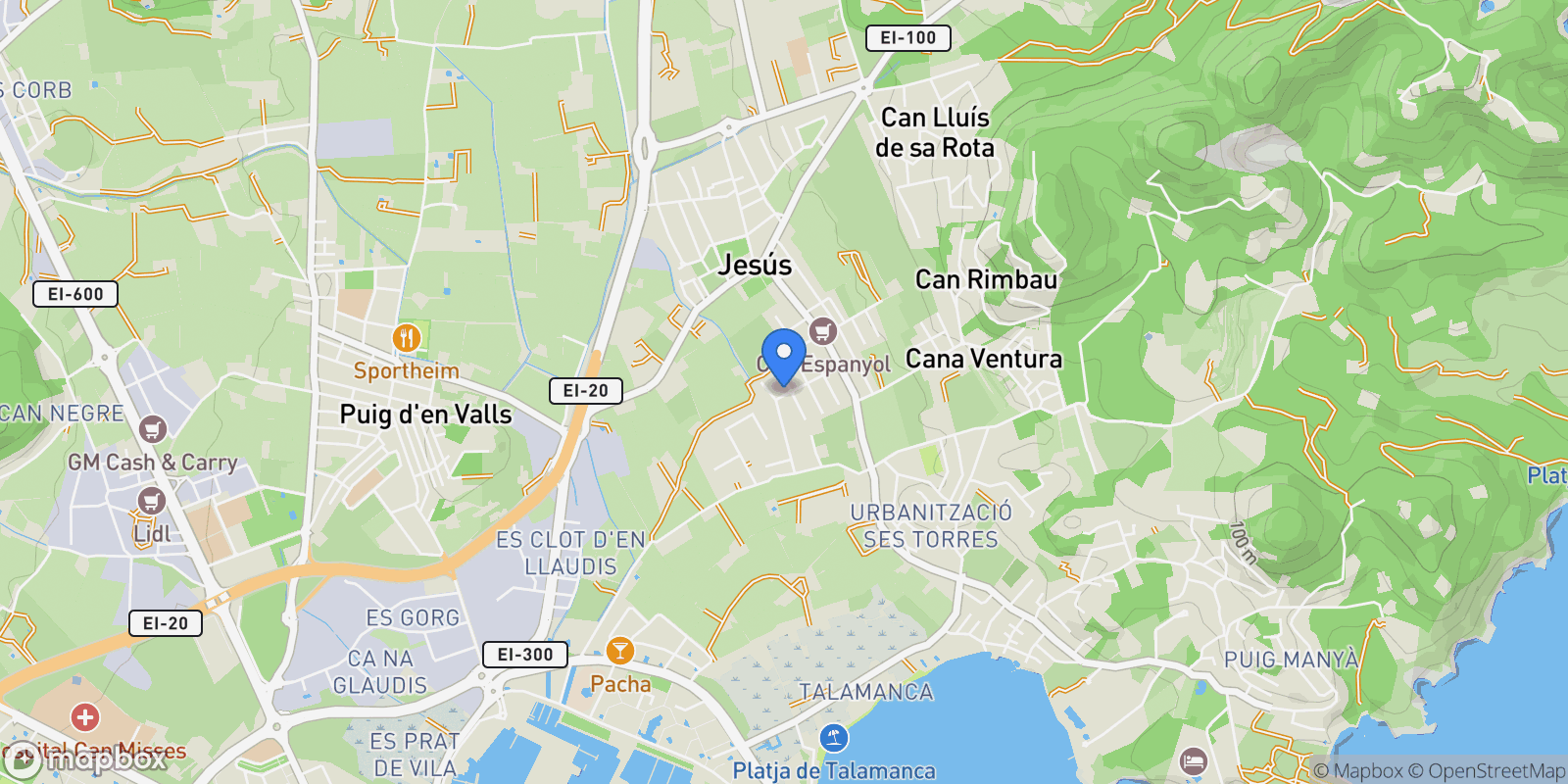 Map showing Jesús, Santa Eulalia del Rio, BALEARES, Santa Eulalia del Rio, Jesus, Santa Eularia des Riu, Balearic Islands.