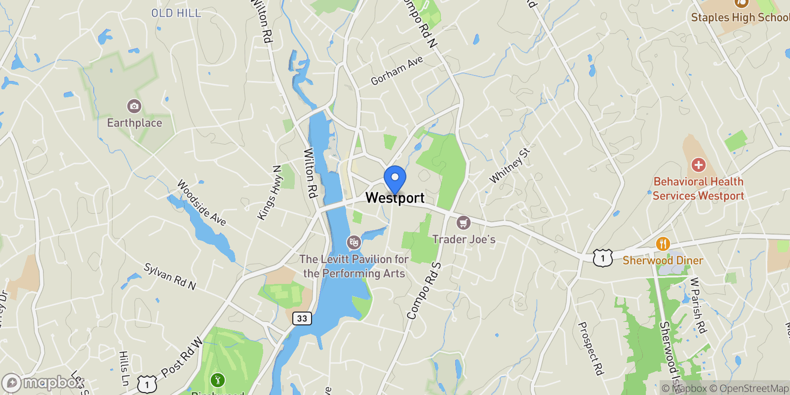 Map showing 36 Maple Ave S, Westport, Connecticut, United States.