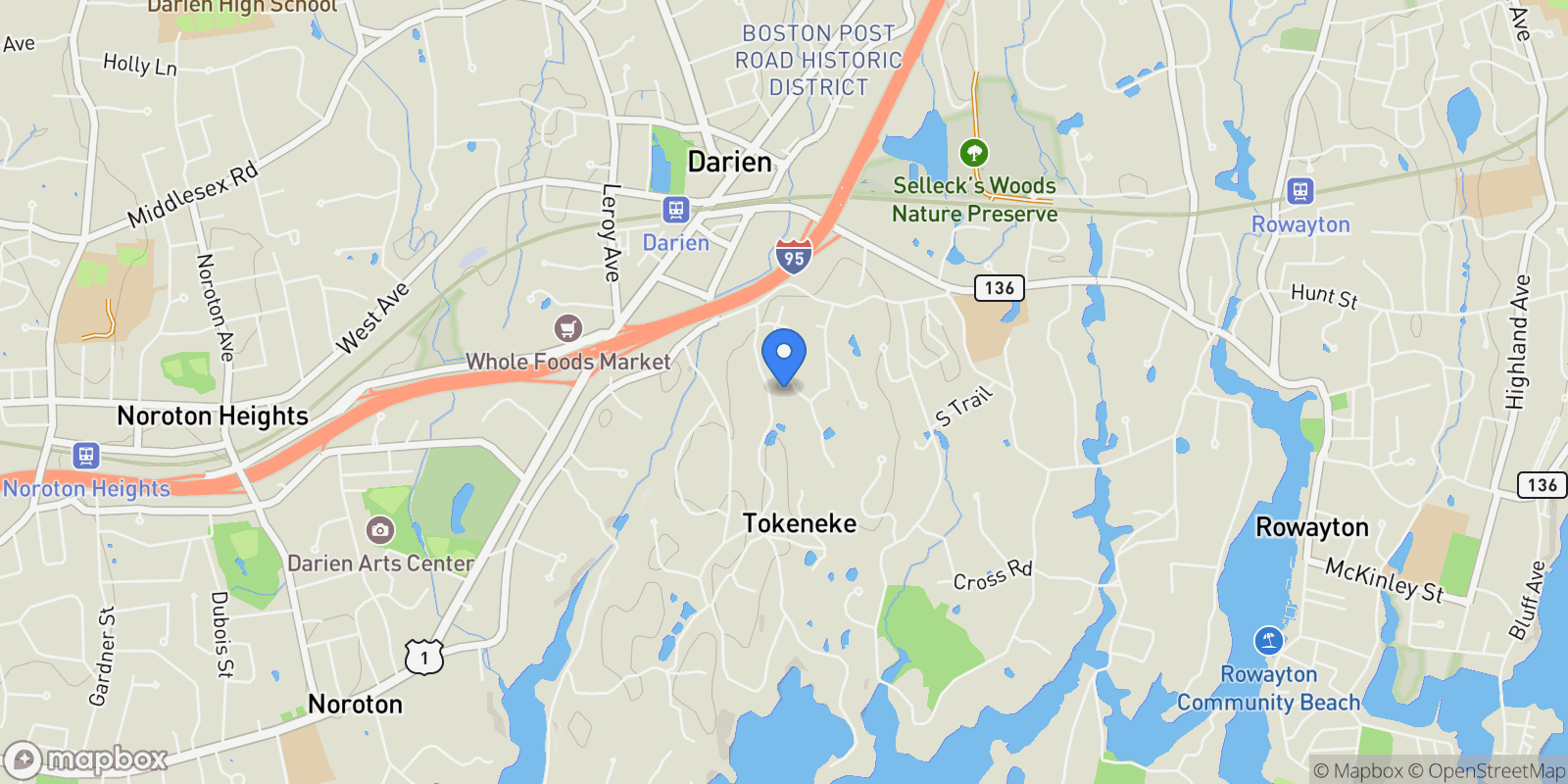 Map showing 10 Stony Brook Rd, Darien, Connecticut, United States.