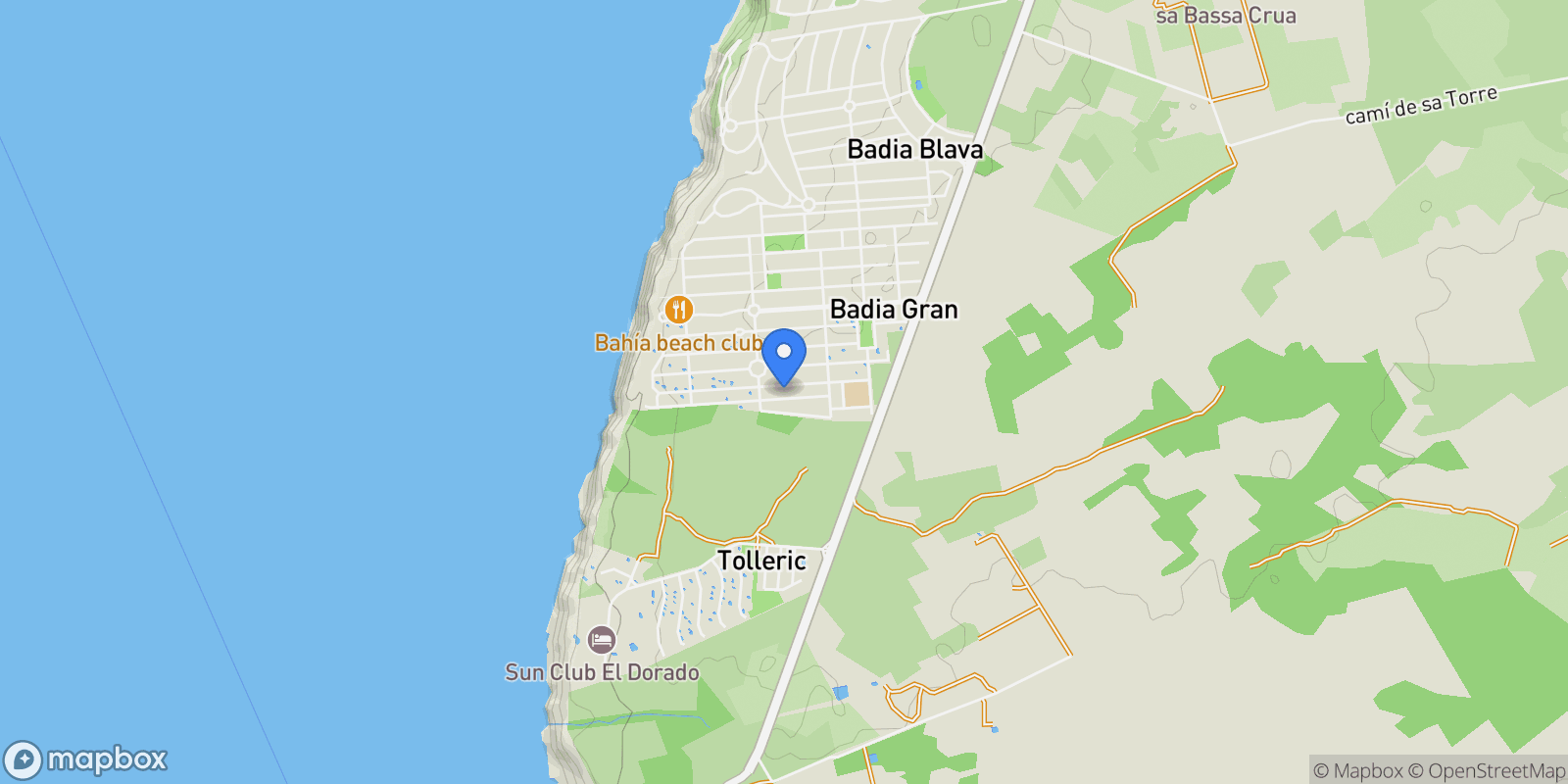 Map showing Badia Blava-Badia Gran-Tolleric, Llucmajor, BALEARES, Llucmajor, Llucmajor, Balearic Islands, Spain.