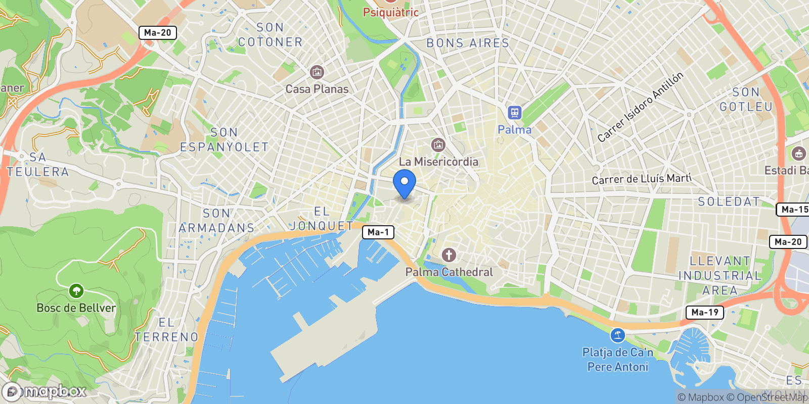 Map showing Centro, Palma de Mallorca, BALEARES, Palma de Mallorca, Palma, Balearic Islands, Spain.
