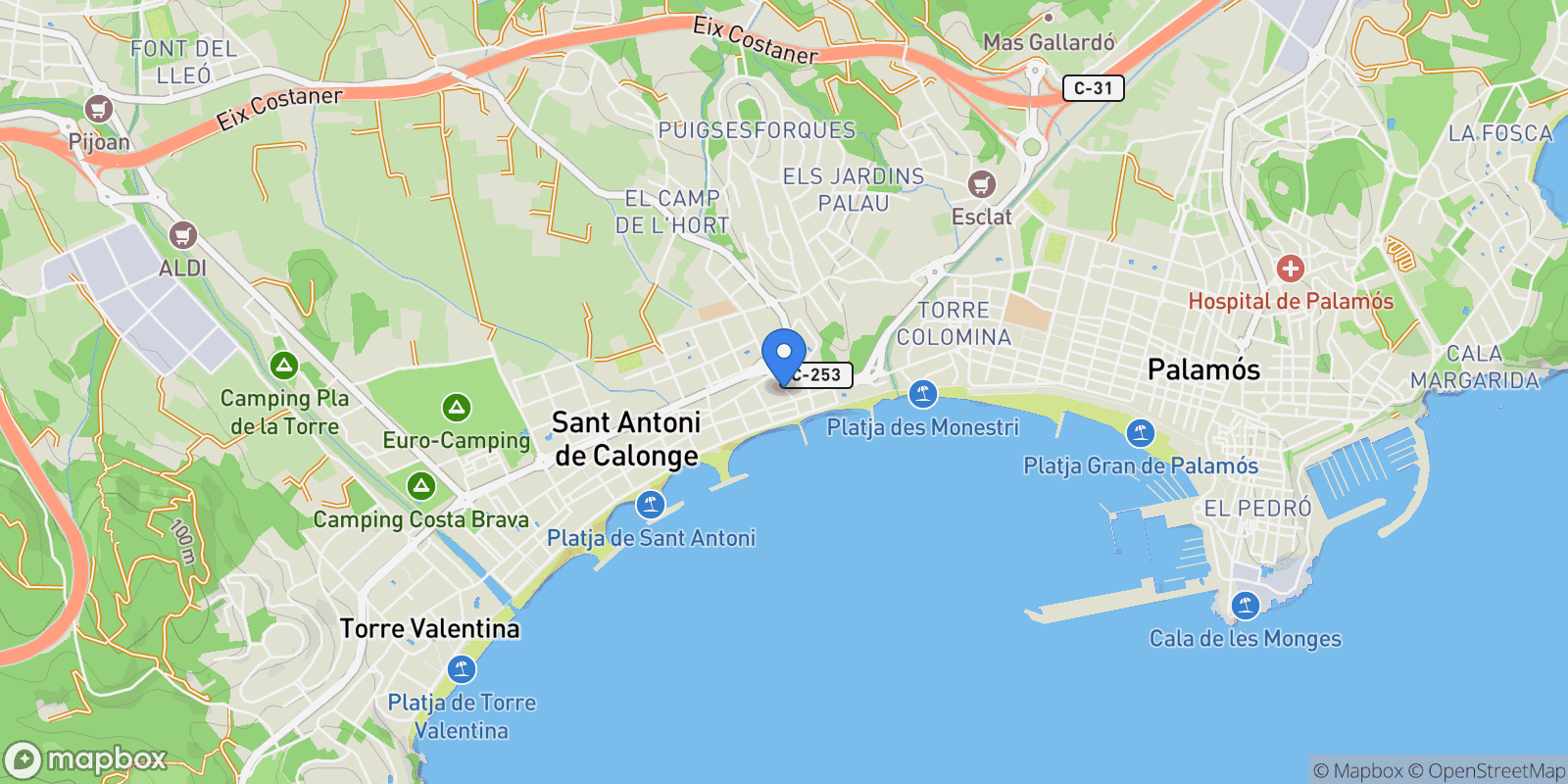 Map showing Calonge, Sant Antoni de Calonge, GIRONA, Sant Antoni de Calonge, Calonge i Sant Antoni, Catalonia, Spain.
