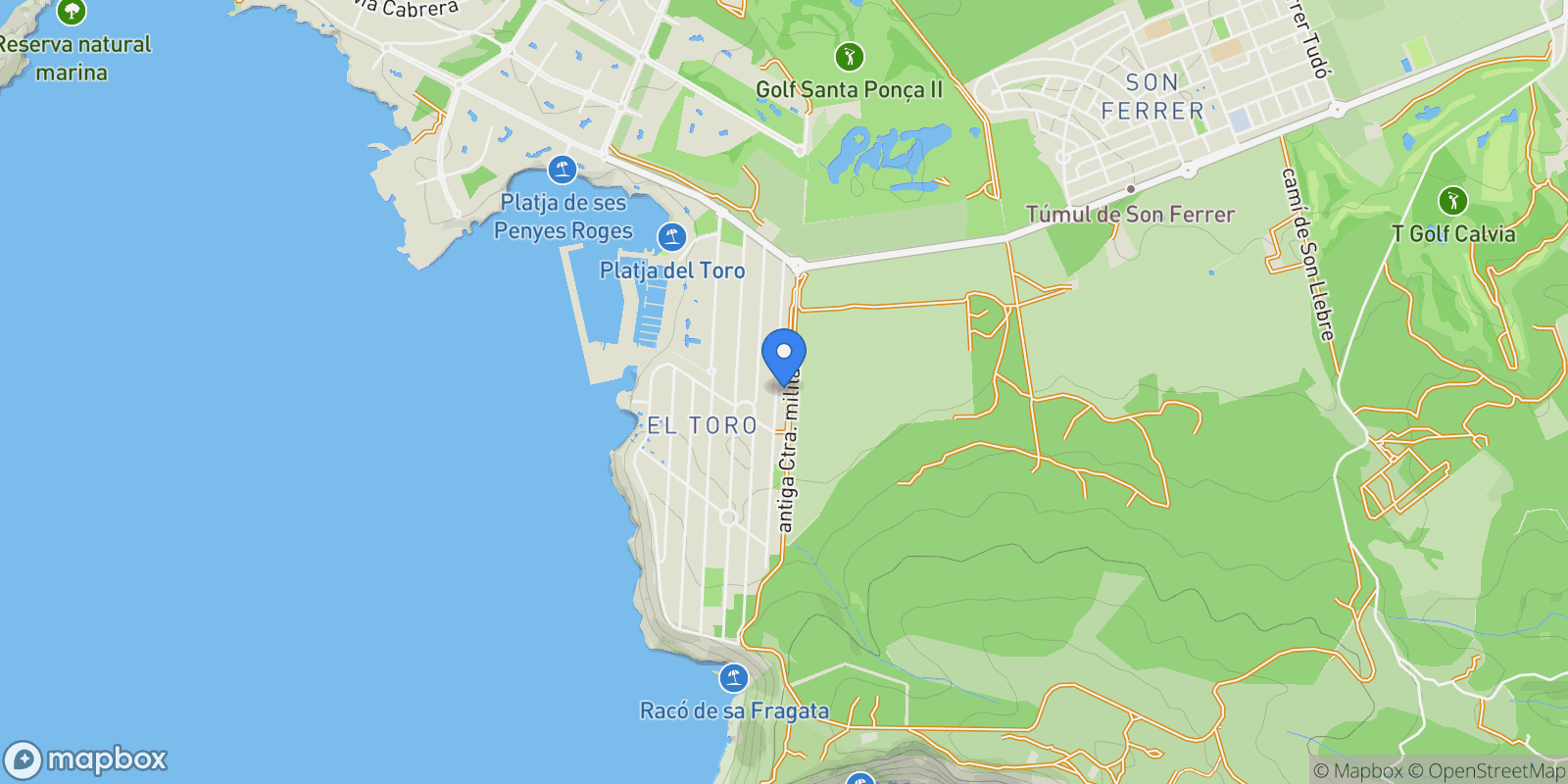 Map showing El Toro, Calvià, BALEARES, Calvià, Calvia, Balearic Islands, Spain.