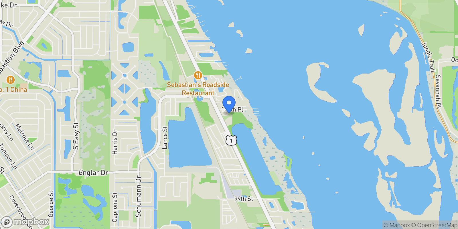 Map showing 10500 US 1 Highway, Sebastian, FL, 32958, USA, Sebastian, Florida, United States.