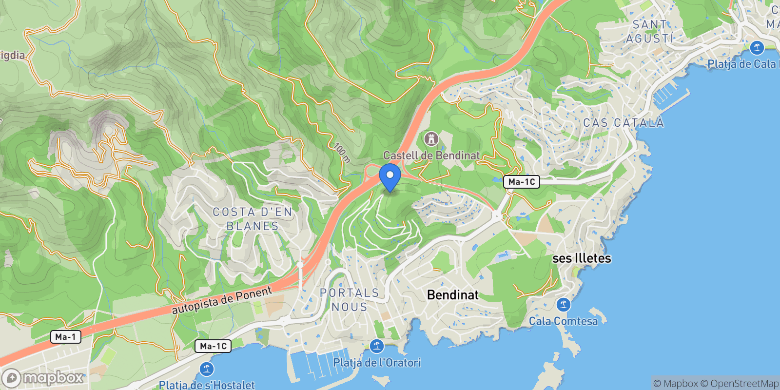 Map showing Portals Nous - Bendinat, Calvià, BALEARES, Calvià, Portals Nous, Calvia, Balearic Islands.