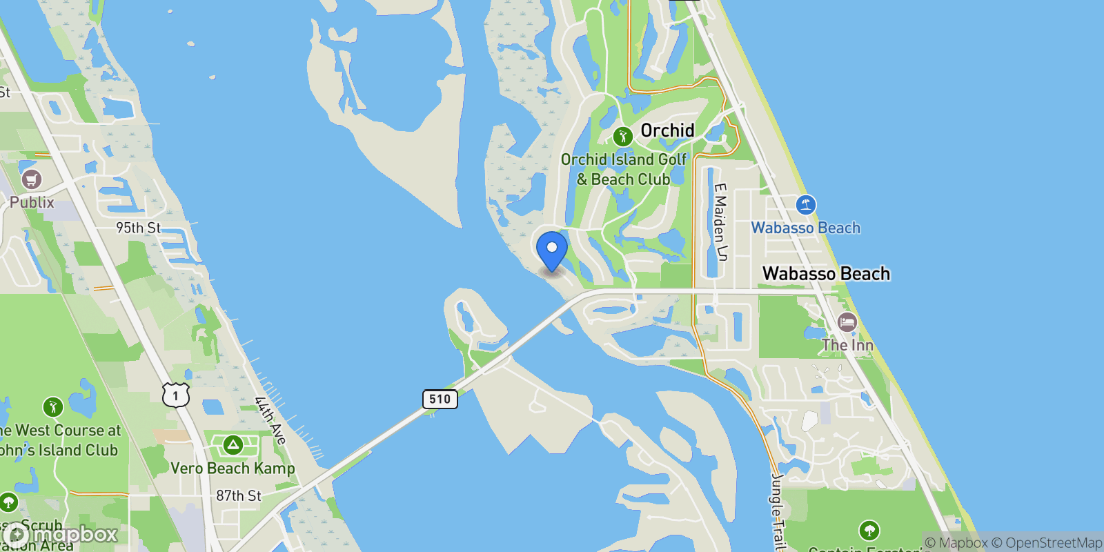 Map showing 707 Grove Place, Vero Beach, FL, 32963, USA, Orchid, Florida, United States.