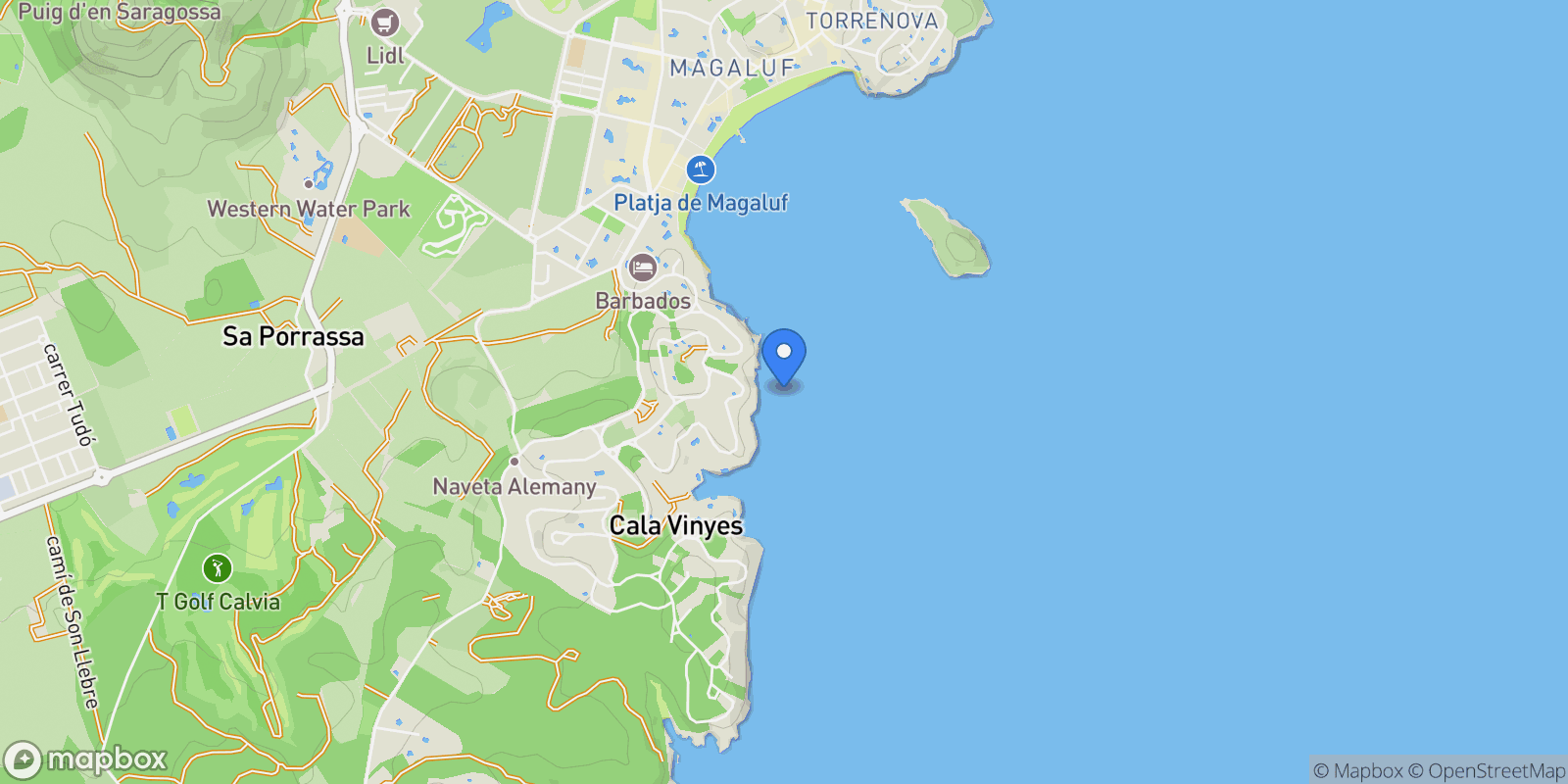 Map showing Cala Vinyes, Calvià, BALEARES, Calvià, Balearic Islands, Spain.