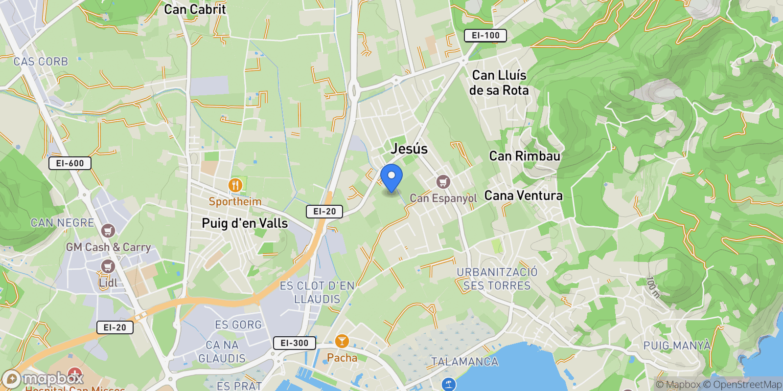 Map showing Jesús, Santa Eulalia del Rio, BALEARES, Santa Eulalia del Rio, Jesus, Santa Eularia des Riu, Balearic Islands.