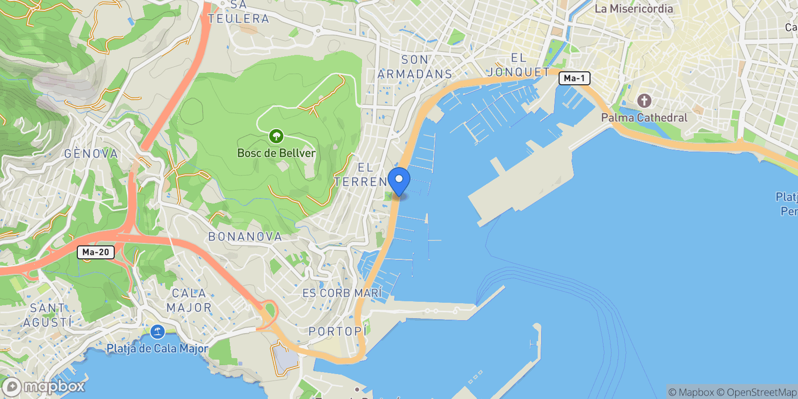 Map showing El Terreno, Palma de Mallorca, BALEARES, Palma de Mallorca, Palma, Balearic Islands, Spain.