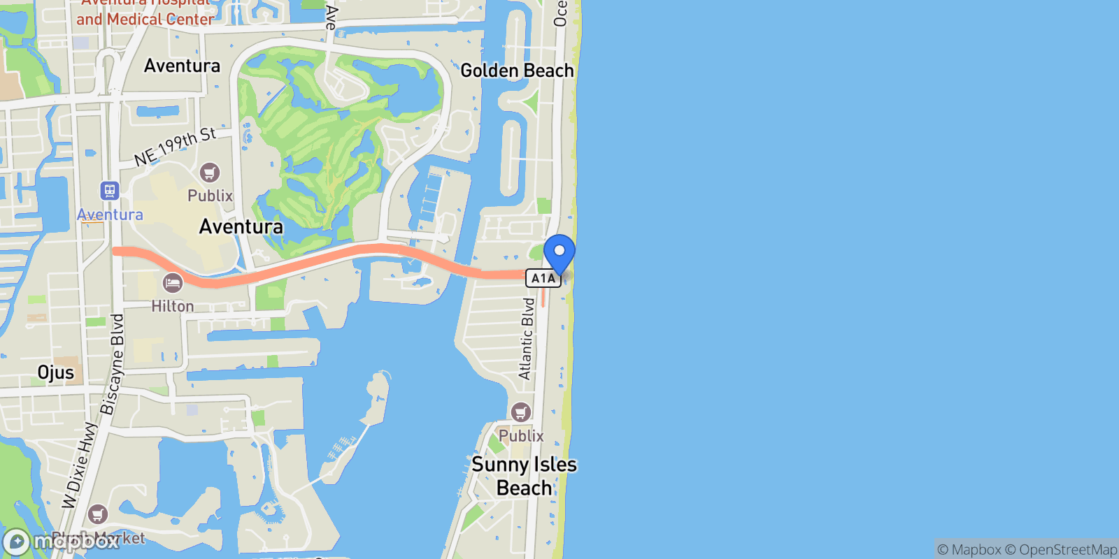 Map showing 19111 Collins Ave 207, Golden Beach, Florida, United States.