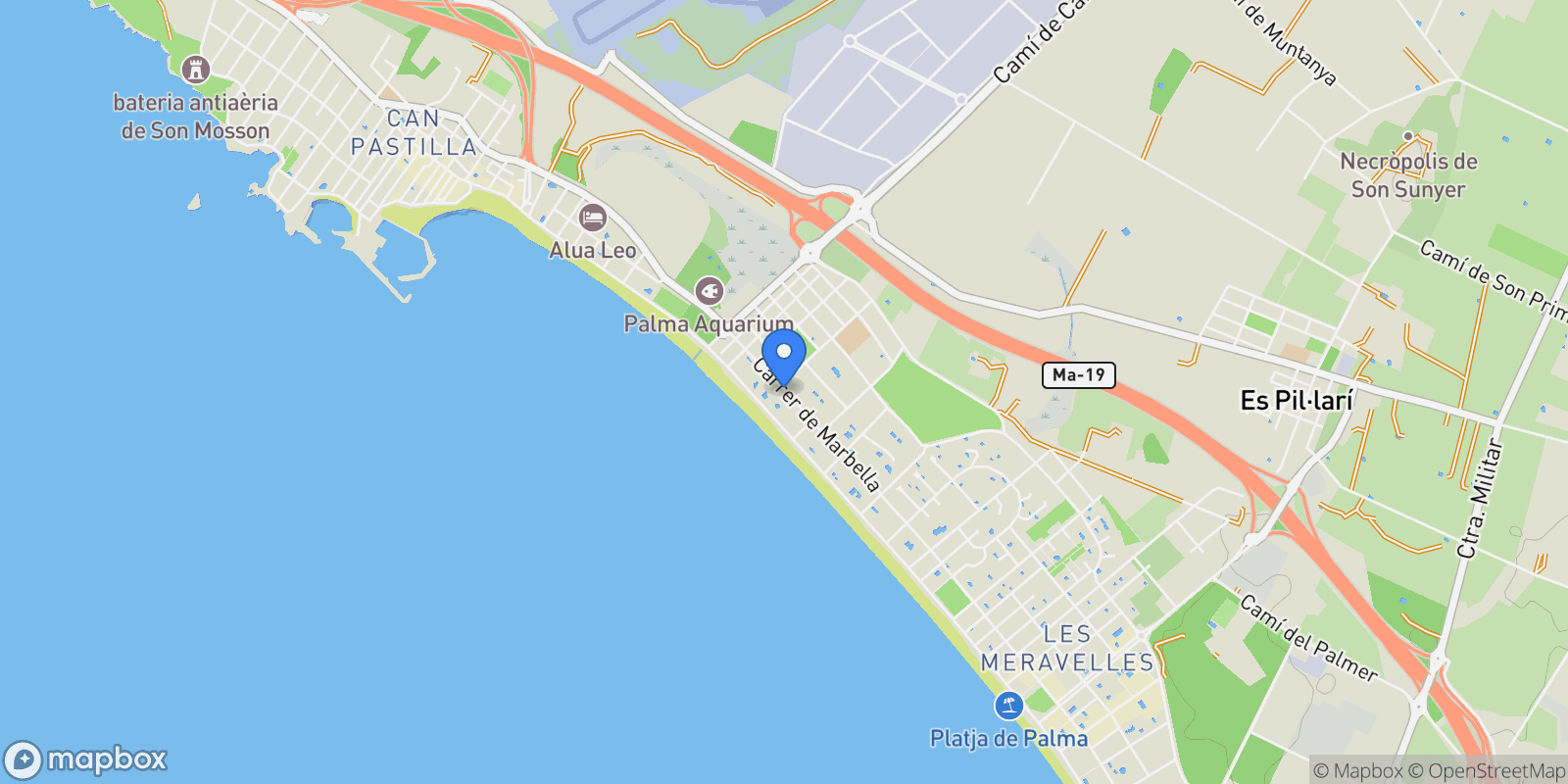 Map showing Can Pastilla, Palma de Mallorca, BALEARES, Palma de Mallorca, Playa de Palma, Palma, Balearic Islands.