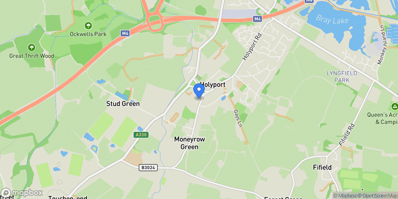 Map showing Money Row Green, Holyport, Maidenhead, Berkshire, Holyport, England, United Kingdom.