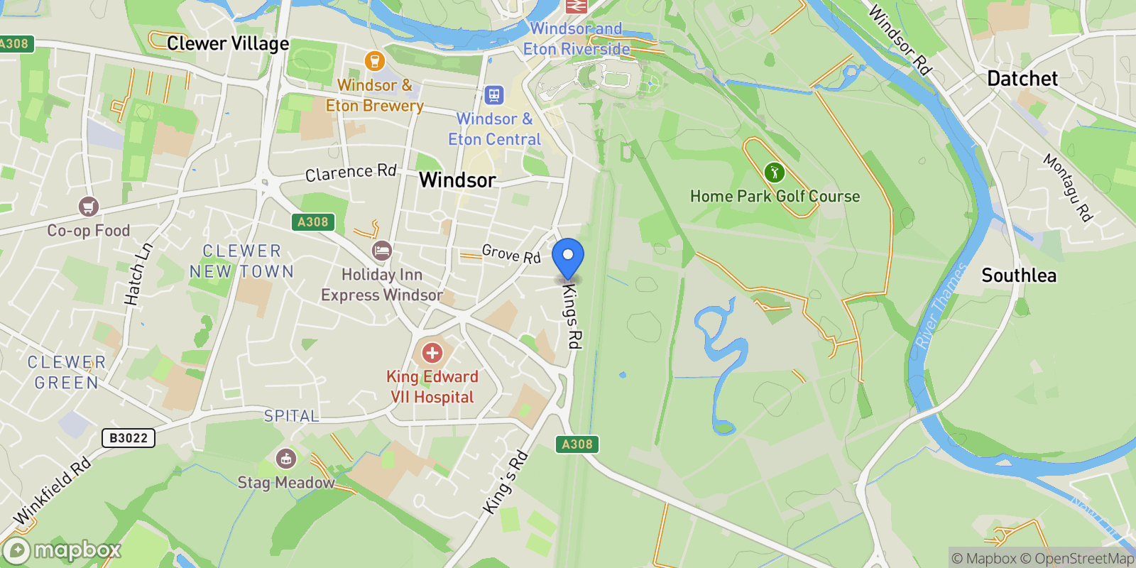 Map showing Kings Road, Windsor, Berkshire, Windsor, England, United Kingdom.