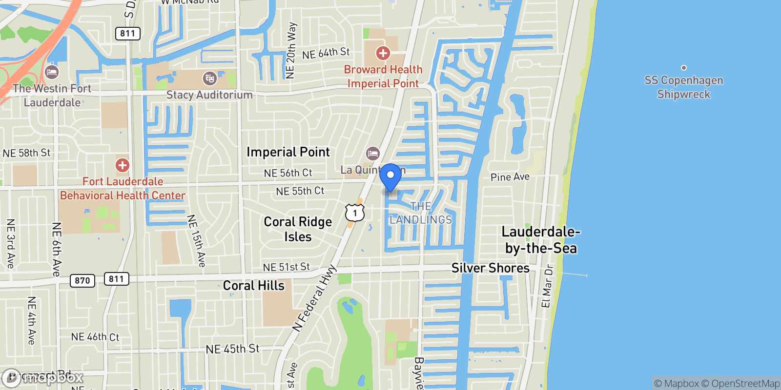 Map showing 5561 NE 28th Ave, Fort Lauderdale, Florida, United States.