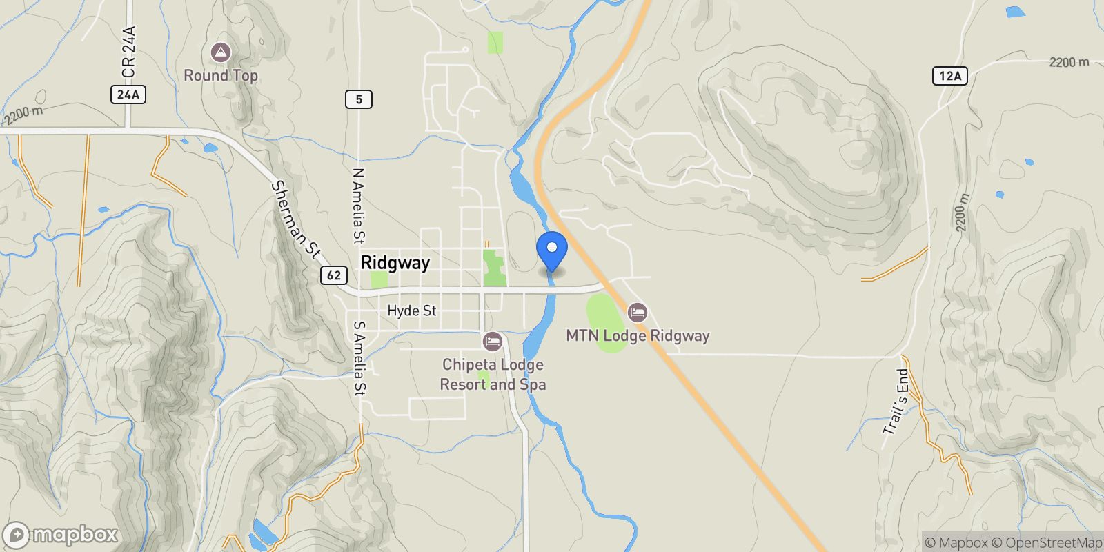 Map showing 165 Riverfront Lane D3B , Ridgway, CO 81432, Ridgway, Colorado, United States.