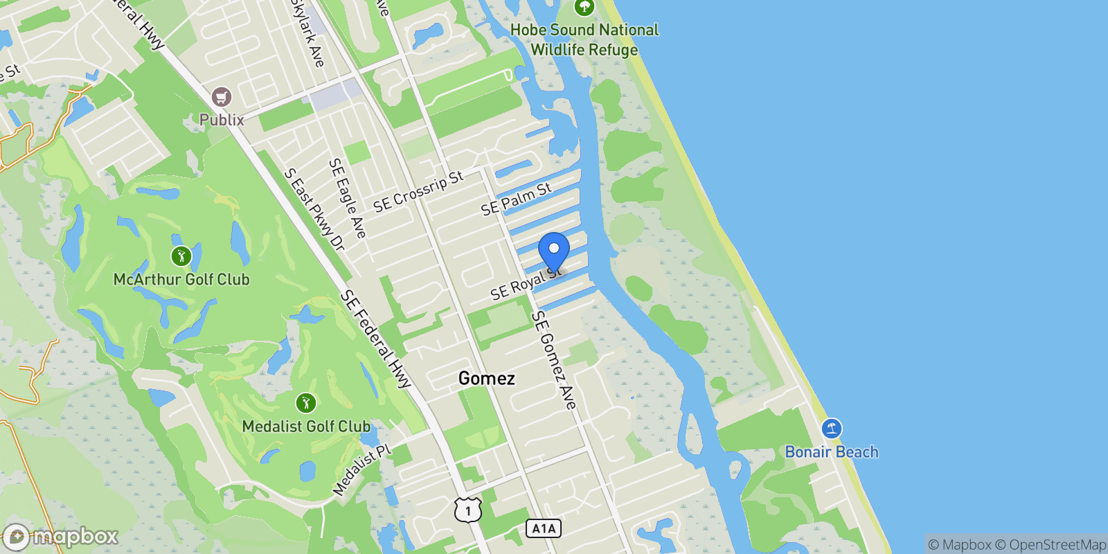 Map showing 8502 SE Royal Street, Hobe Sound, Florida, United States.