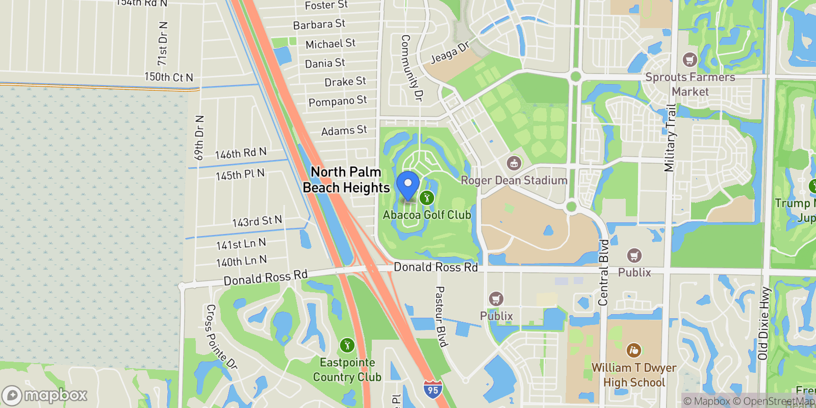 Map showing 211 Barbados Drive, Jupiter, Florida, United States.