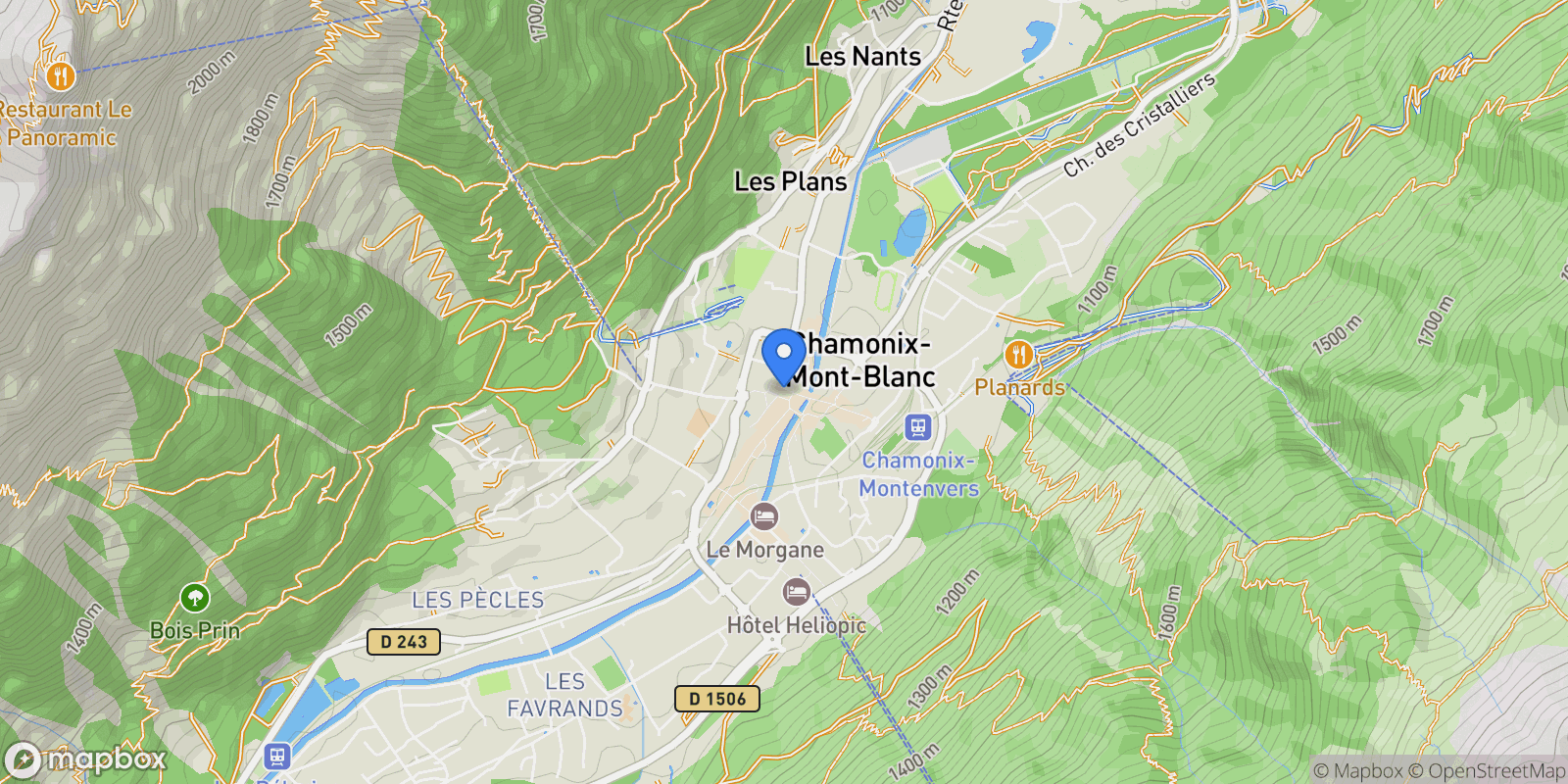 Map showing Chamonix, Auvergne-Rhône-Alpes, France.
