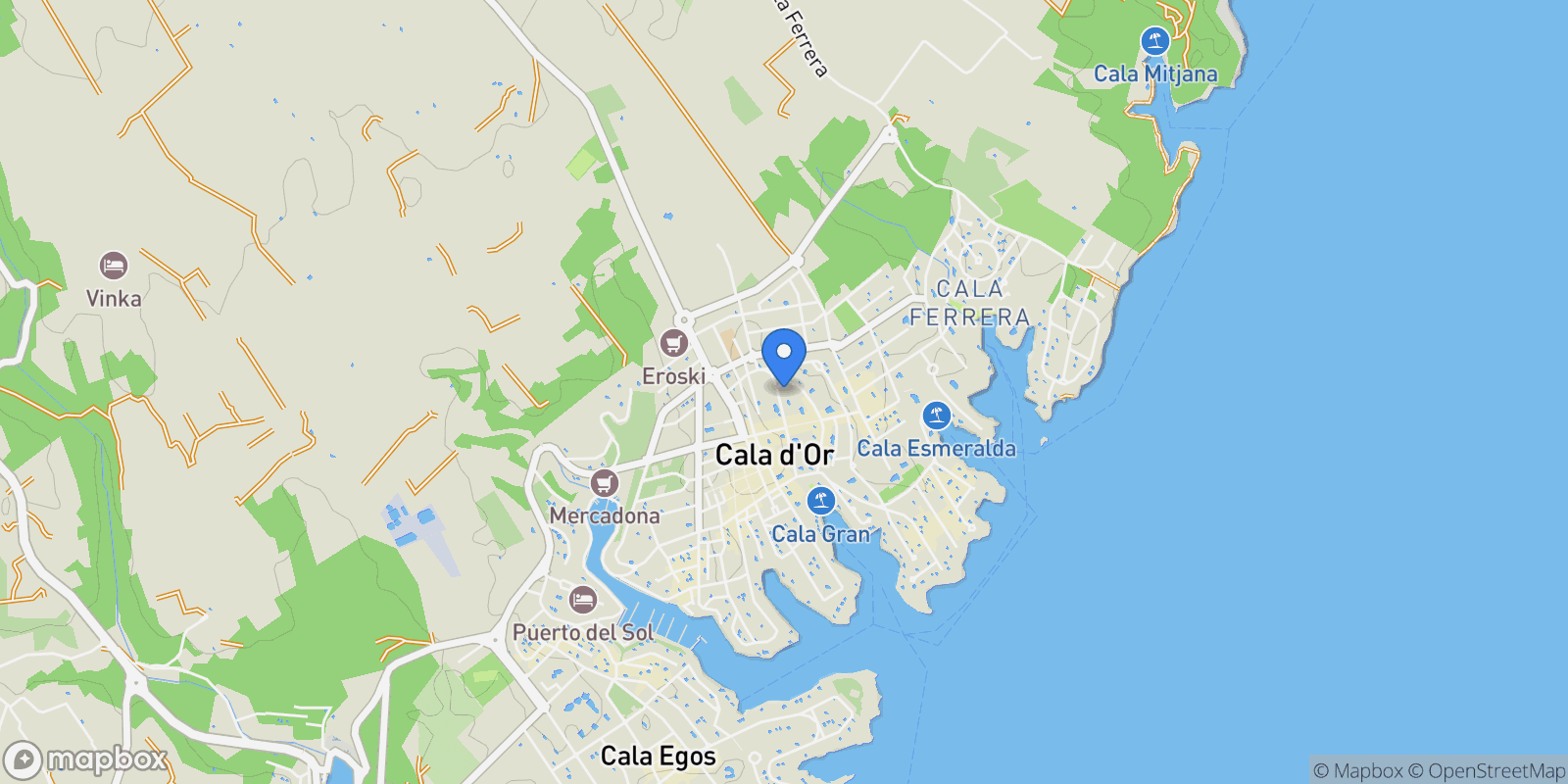 Map showing Cala d´Or, Baleares, Cala d'Or, Santanyi, Balearic Islands.
