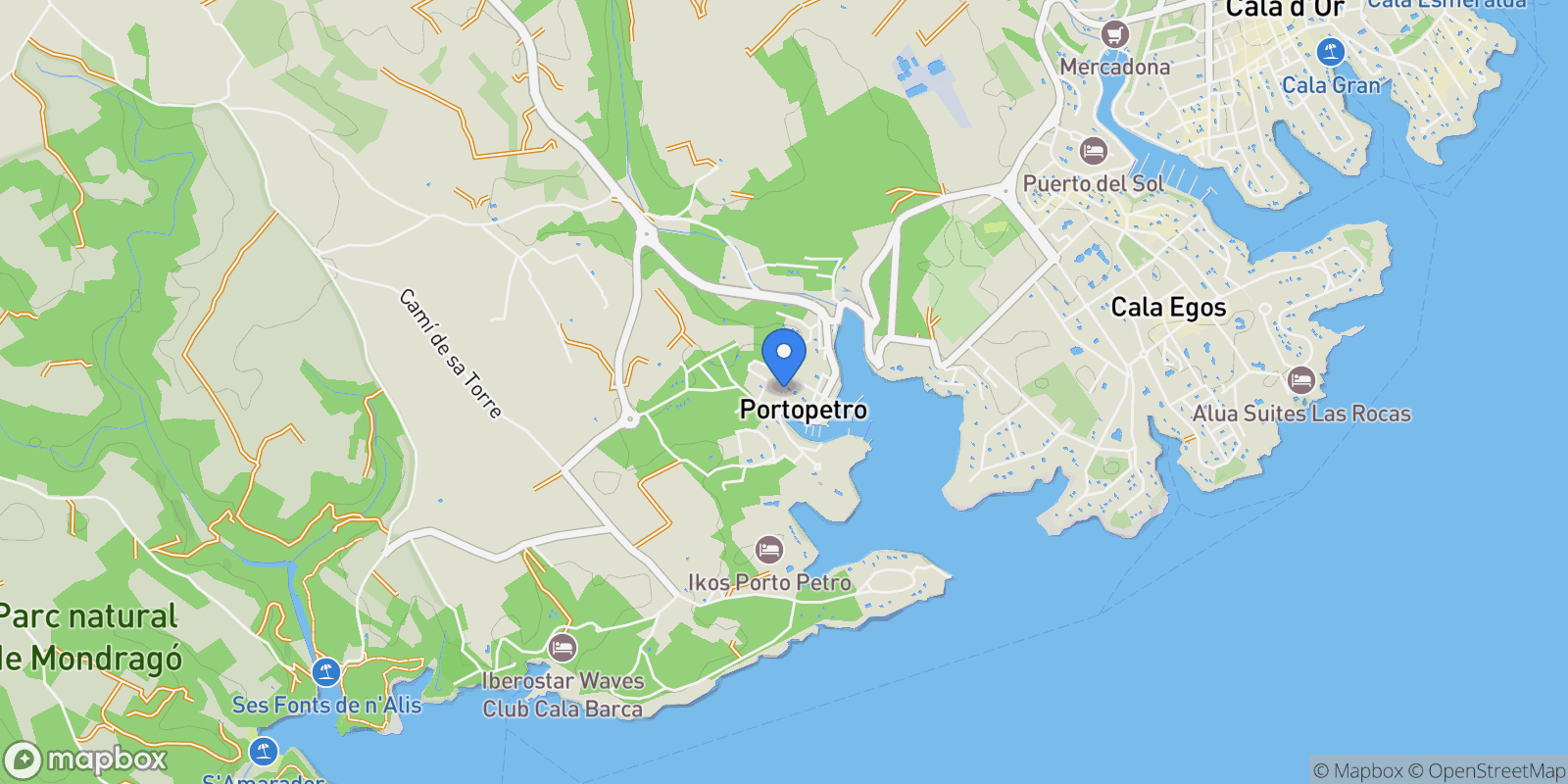 Map showing Porto Petro, Baleares, Santanyi, Balearic Islands, Spain.