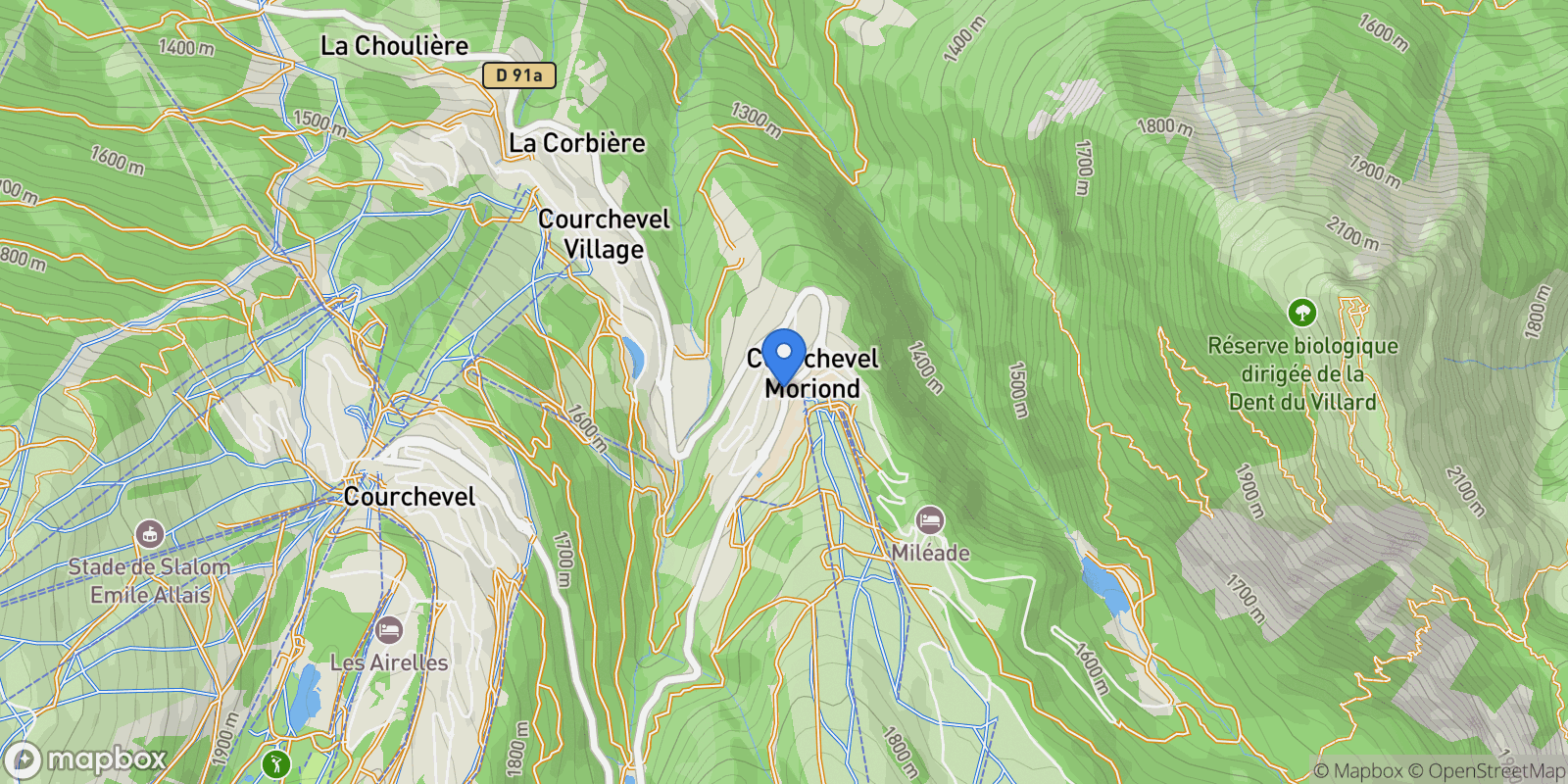 Map showing Courchevel, Auvergne-Rhône-Alpes, France.