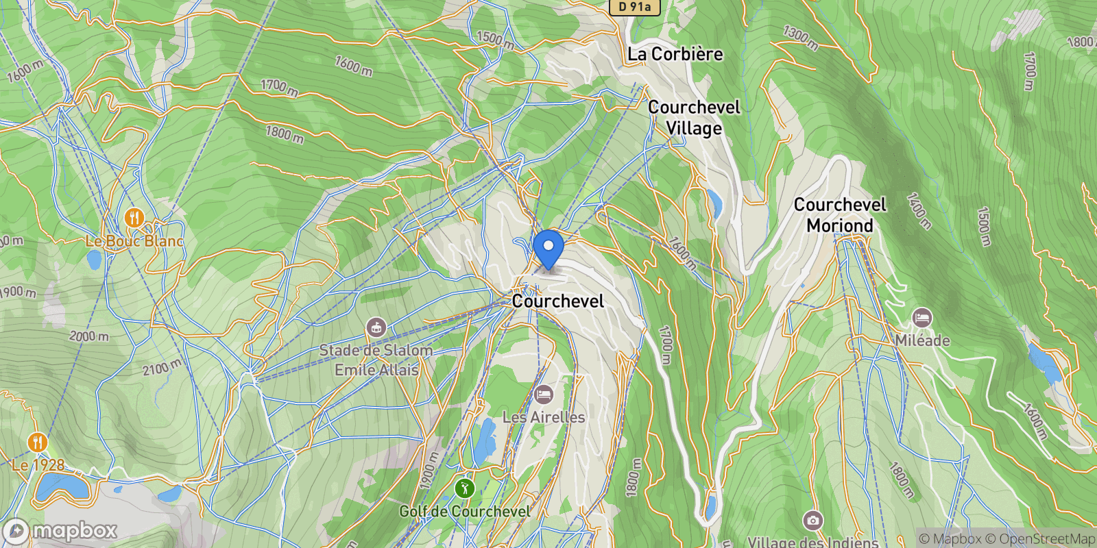 Map showing Courchevel, Auvergne-Rhône-Alpes, France.