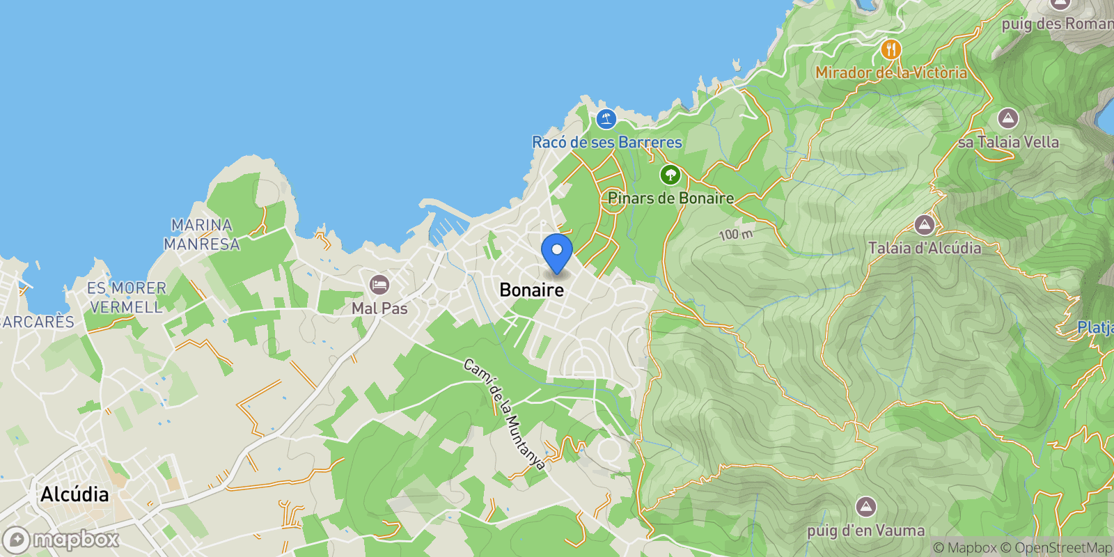 Map showing Bonaire, Baleares, Alcudia, Balearic Islands, Spain.