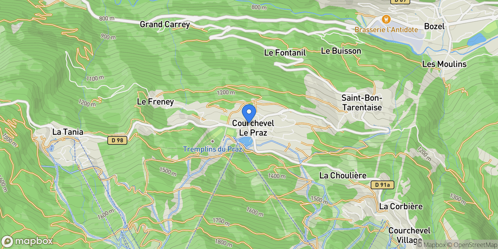 Map showing Courchevel, Auvergne-Rhône-Alpes, France.