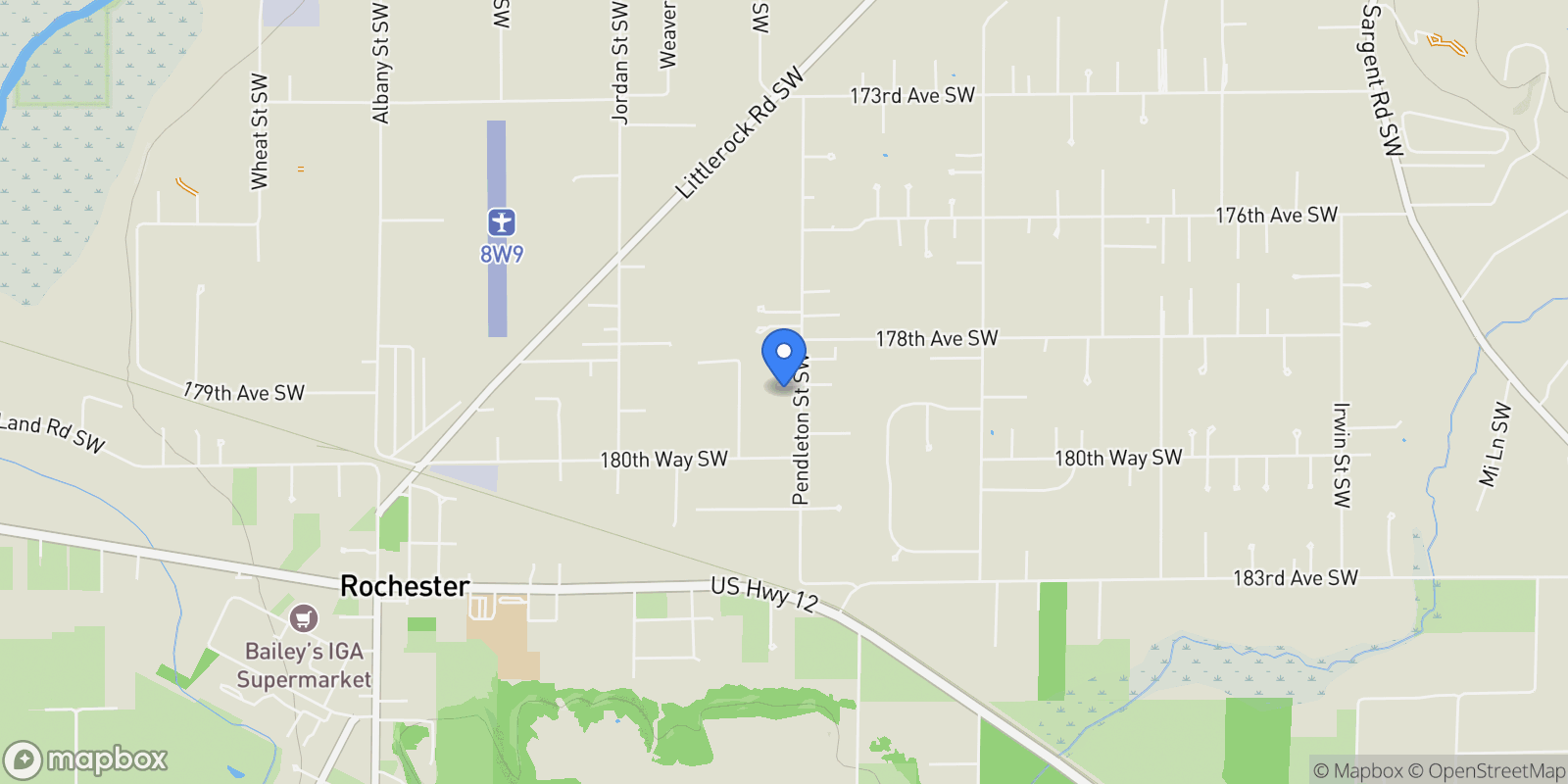 Map showing 9321 179th Lane SW, Rochester, WA 98579, Rochester, Washington, United States.