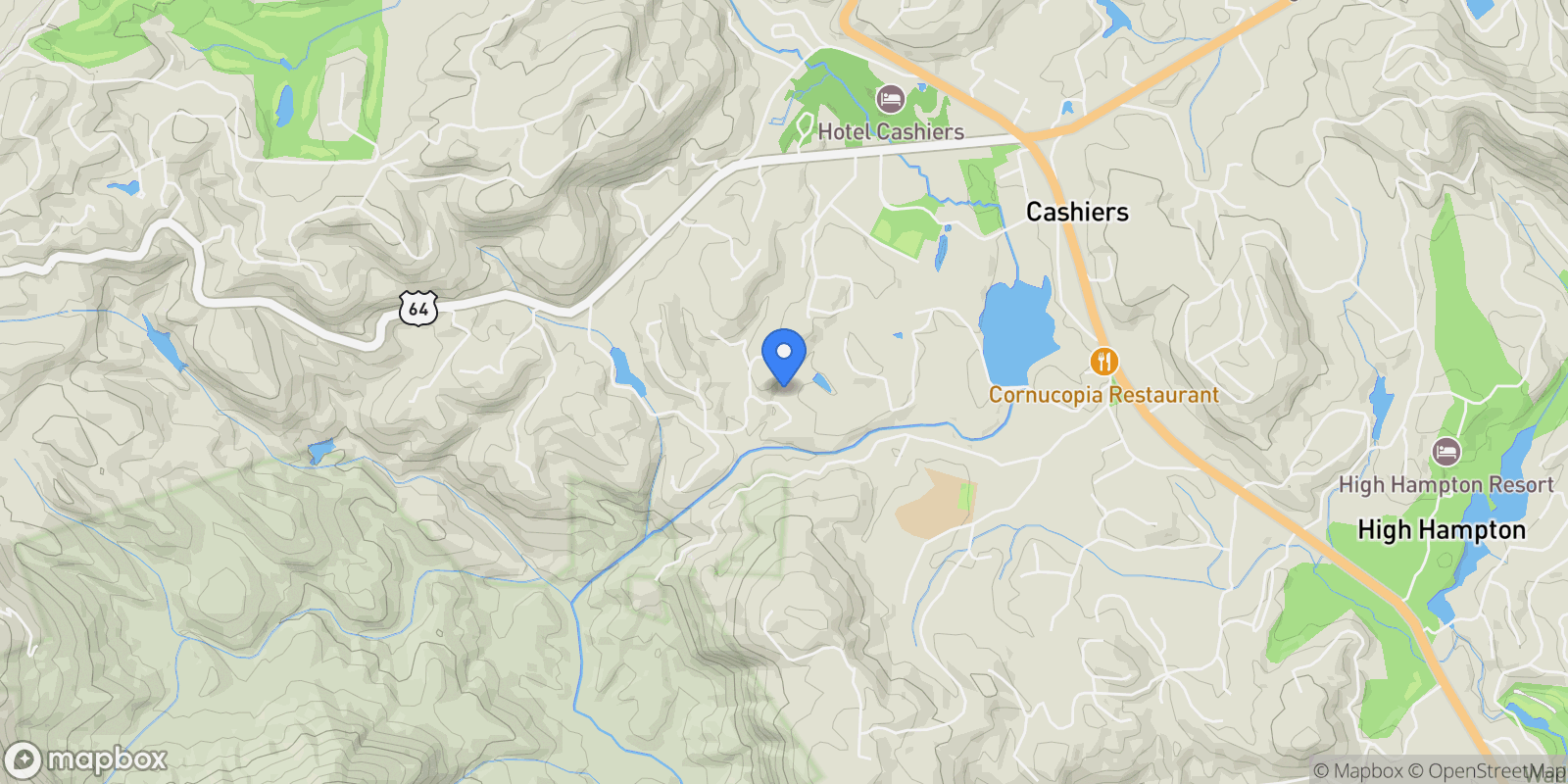 Map showing 285 Streamside 'Drive, Cashiers, NC 28717, Highlands, North Carolina, United States.